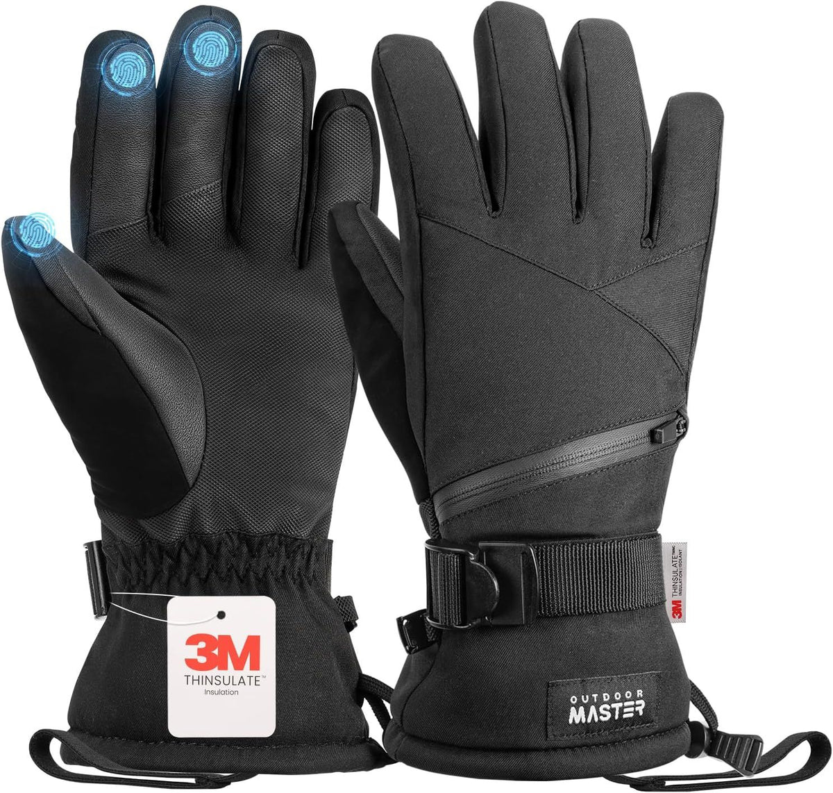 OutdoorMaster Ski Snow Gloves for Women & Men - 3M Thinsulate Waterproof