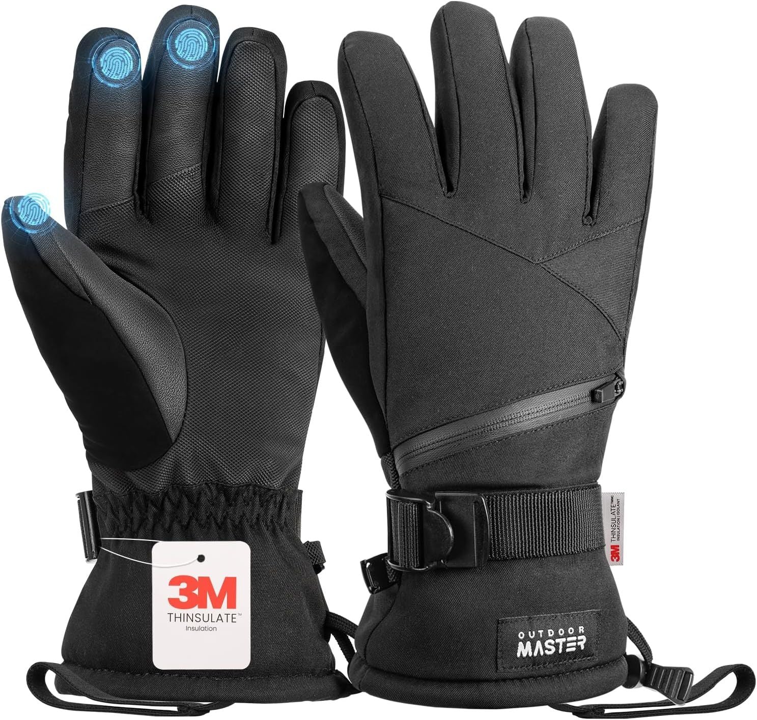 OutdoorMaster Ski Snow Gloves for Women & Men - 3M Thinsulate Waterproof