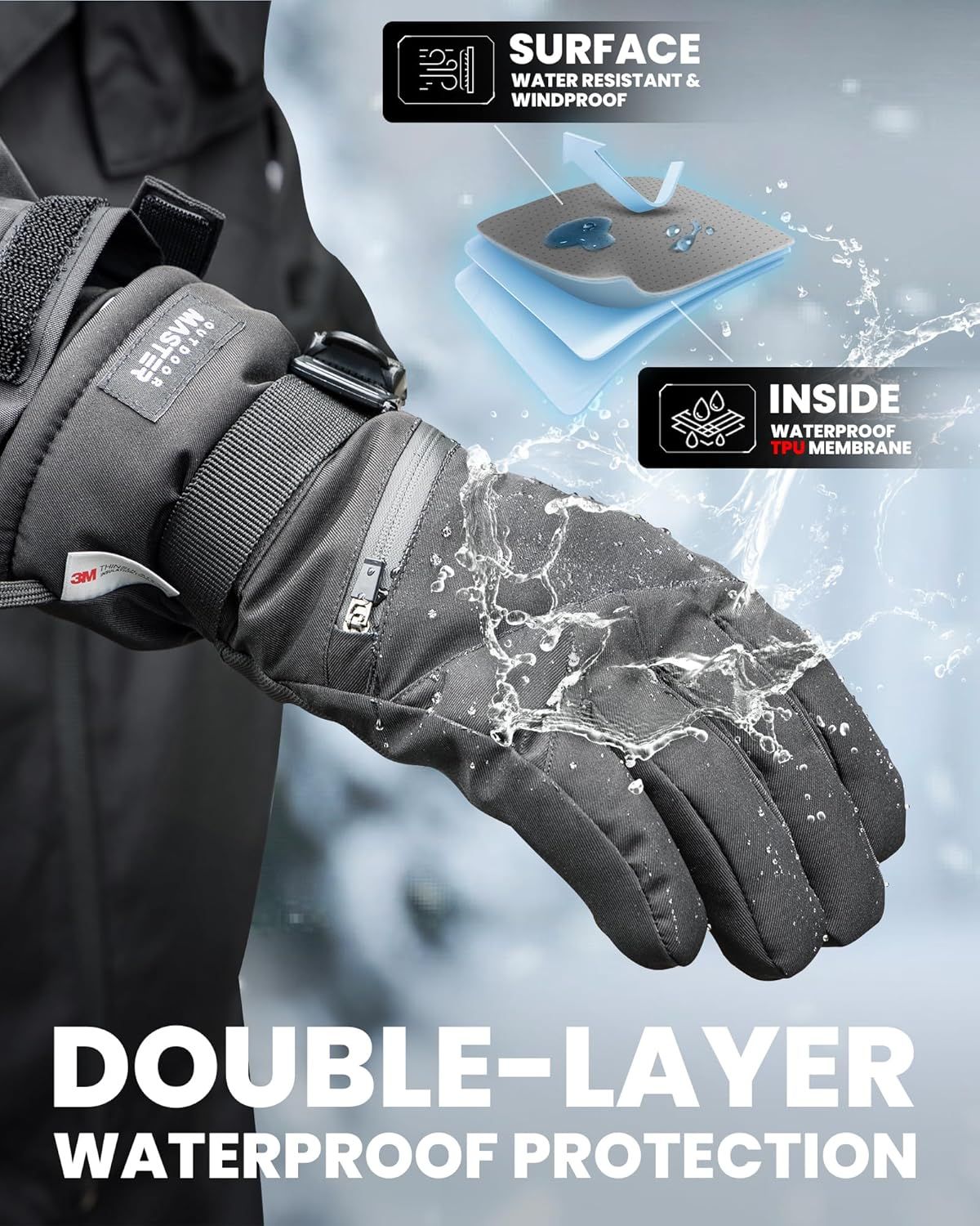 OutdoorMaster Ski Snow Gloves for Women & Men - 3M Thinsulate Waterproof