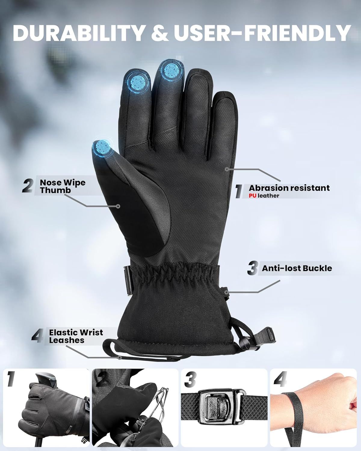 OutdoorMaster Ski Snow Gloves for Women & Men - 3M Thinsulate Waterproof