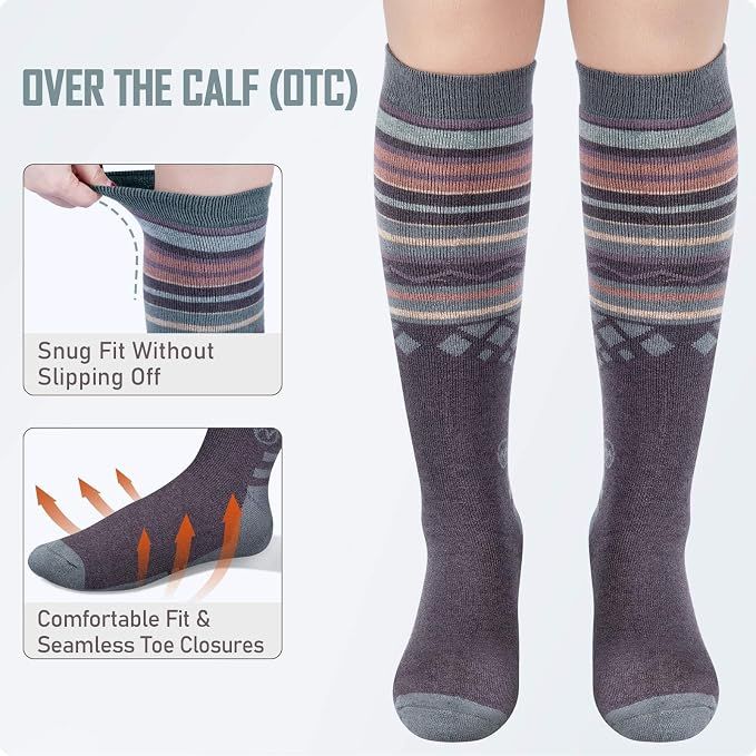 OutdoorMaster Ski Socks 4 - Pack Merino Wool, Over - Slip Cuff for Men & Women