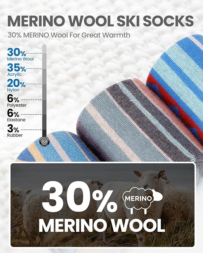OutdoorMaster Ski Socks 4 - Pack Merino Wool, Over - Slip Cuff for Men & Women