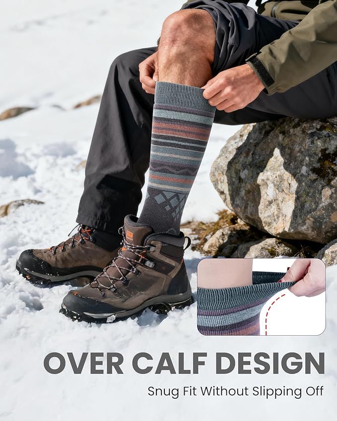 OutdoorMaster Ski Socks 4 - Pack Merino Wool, Over - Slip Cuff for Men & Women