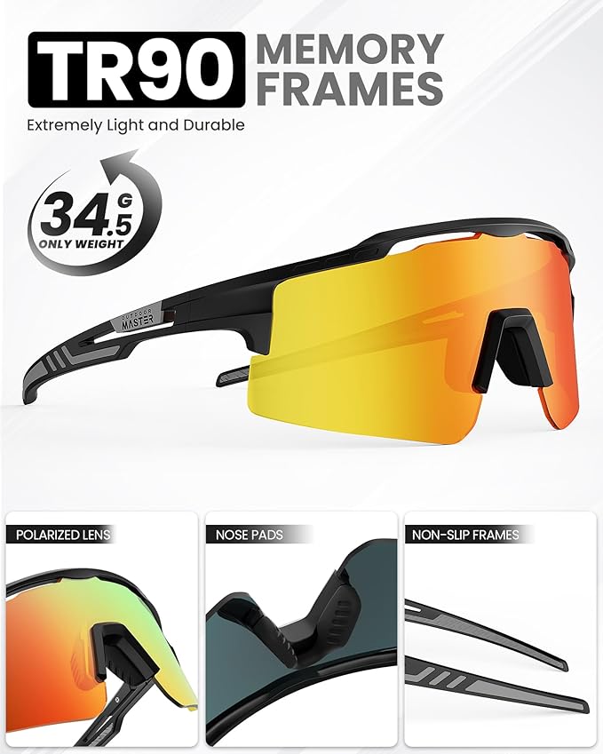 OutdoorMaster Hawk II Polarized Sports Sunglasses for Men Women, TAC 100%