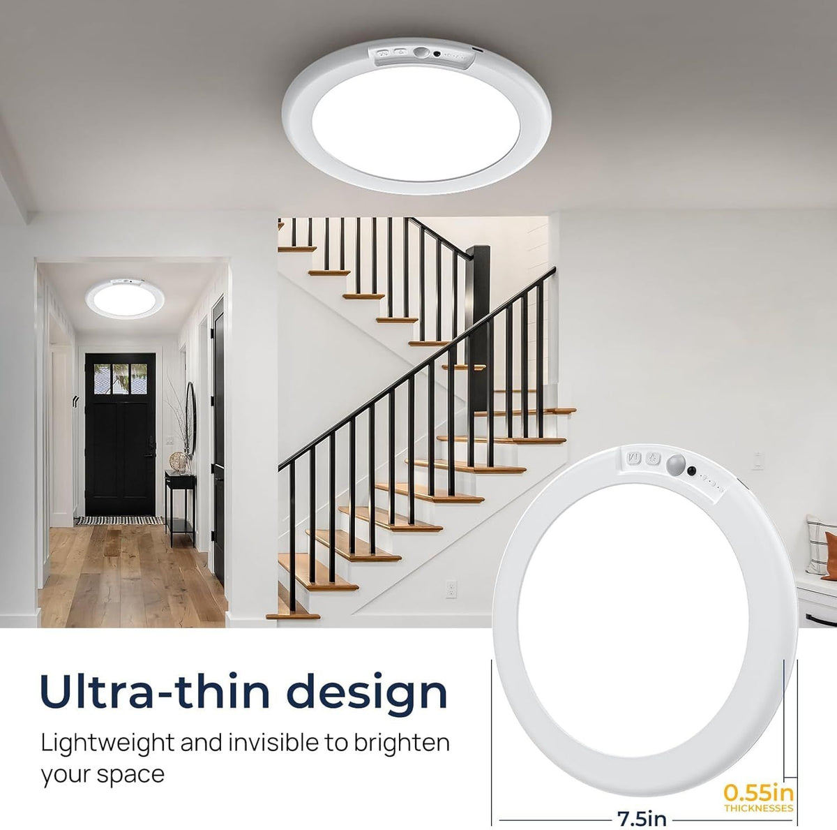 2 Pack Magnetic Wireless Ceiling Light, Rechargeable Battery Operated Ceiling Light wiht Remote, Ultra-Thin Motion Sensor Shower Lamp for Bathroom Closet Porch
