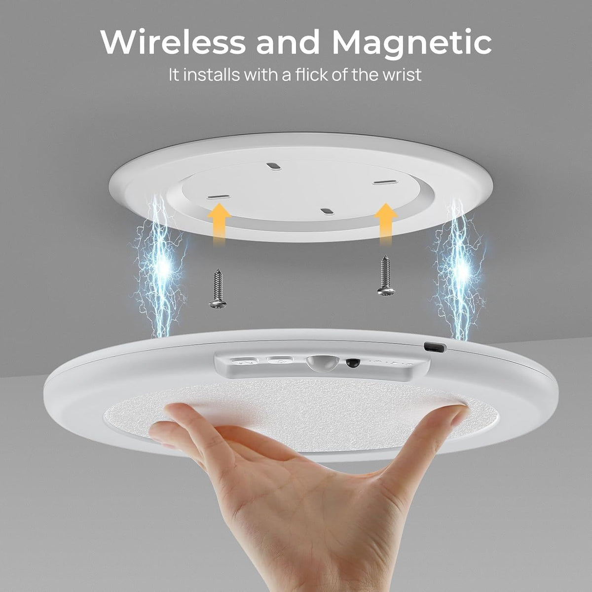 2 Pack Magnetic Wireless Ceiling Light, Rechargeable Battery Operated Ceiling Light wiht Remote, Ultra-Thin Motion Sensor Shower Lamp for Bathroom Closet Porch
