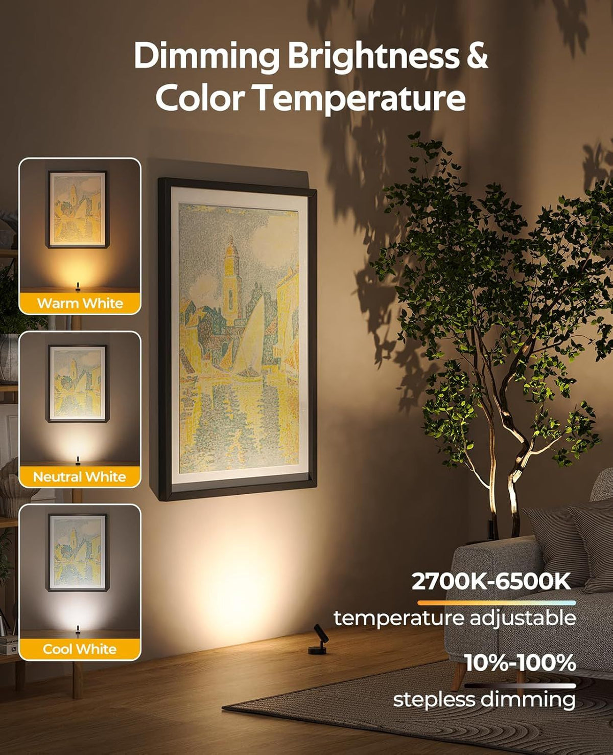 Spotlights Indoor, No-Glare Rechargeable Floor Can Light for Plants with Remote, Wireless Art Accent Spot Lights Uplight for Painting, Picture, Dartboard, Home, Corner Sofa Display 2PCS