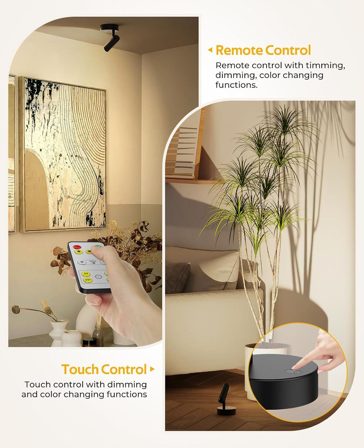 Spotlights Indoor, No-Glare Rechargeable Floor Can Light for Plants with Remote, Wireless Art Accent Spot Lights Uplight for Painting, Picture, Dartboard, Home, Corner Sofa Display 2PCS