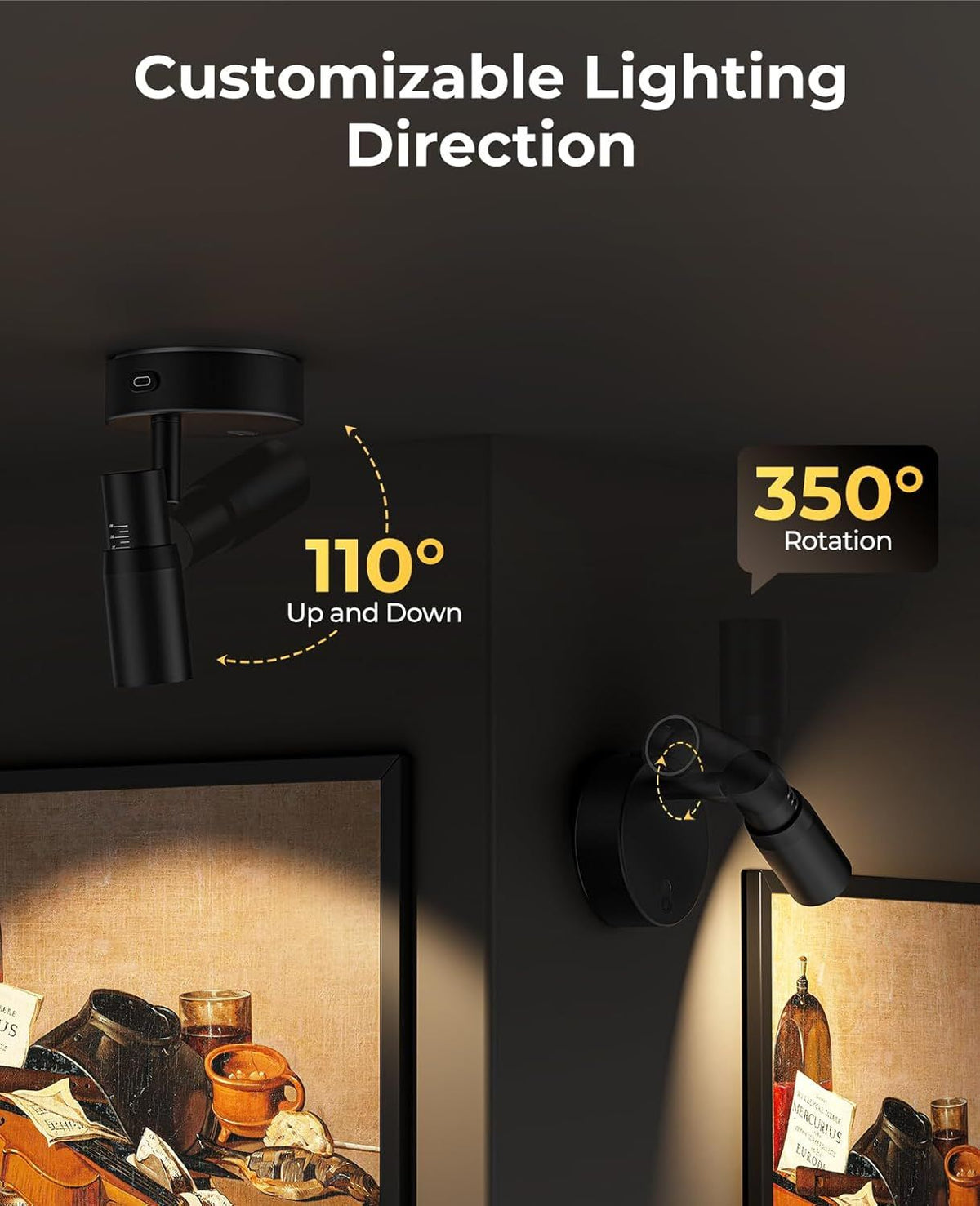 Zoomable Spot Light Indoor, Rechargeable Picture Light with Remote, Dimmable CCT Spotlight for Wall Art, Battery Uplight Indoor with Timer for Plant Artwork Painting Sofa Corner 1PC