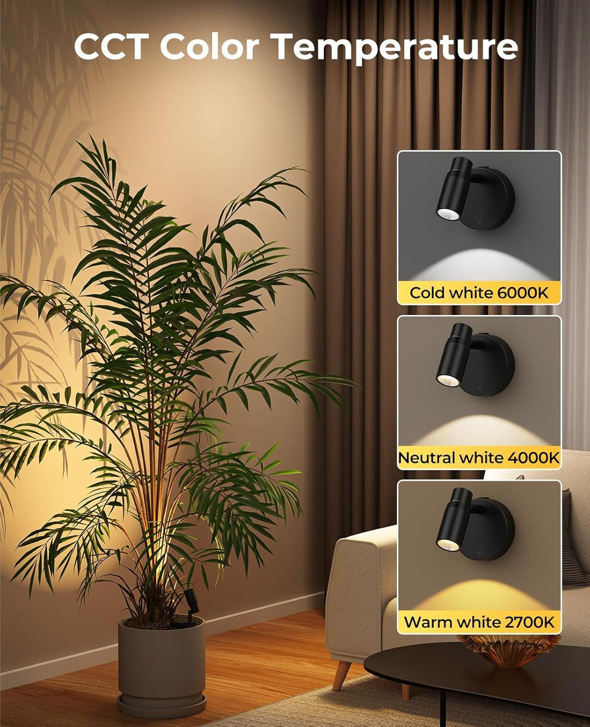 Zoomable Spot Lights Indoor, Rechargeable Picture Light with Remote, Dimmable CCT Spotlight for Wall Art, 6000mAh Uplights with Timer for Plant Artwork Painting Sofa Corner Black 2Pack