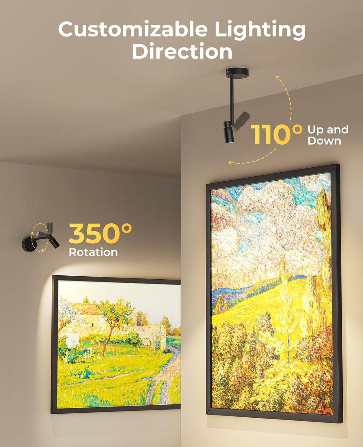 Zoomable Picture Light for Wall, Battery Operated Art Light for Paintings CCT Dimmable Spotlight for Wall Art Wall Light with Remote Control for Living Room Gallery Dartboard Bathroom 2PCS