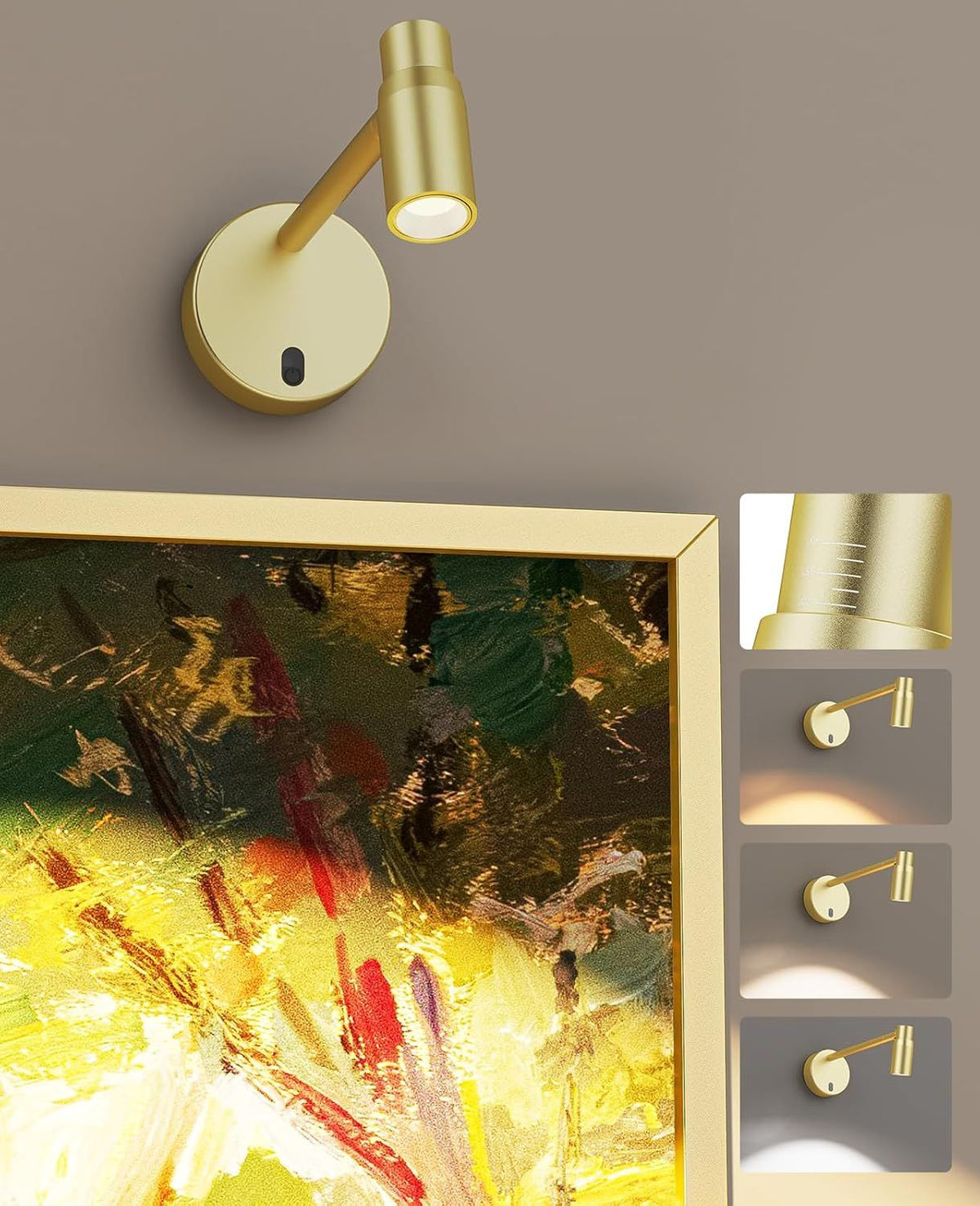 Zoomable Picture Light for Wall, Battery Operated Art Light for Paintings CCT Dimmable Spotlight for Wall Art Wall Light with Remote Control for Living Room Gallery Dartboard Bathroom Light Gold