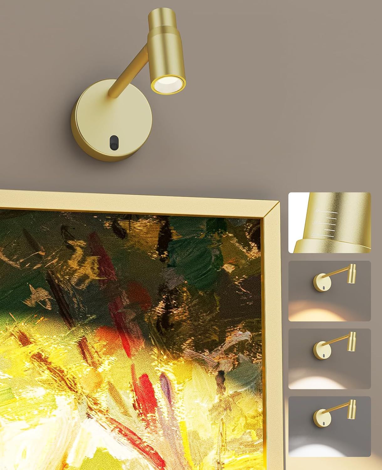 Zoomable Picture Light for Wall, Battery Operated Art Light for Paintings CCT Dimmable Spotlight for Wall Art Wall Light with Remote Control for Living Room Gallery Dartboard Bathroom Light Gold
