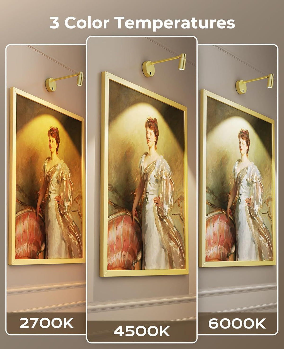 Zoomable Picture Light for Wall, Battery Operated Art Light for Paintings CCT Dimmable Spotlight for Wall Art Wall Light with Remote Control for Living Room Gallery Dartboard Bathroom Light Gold