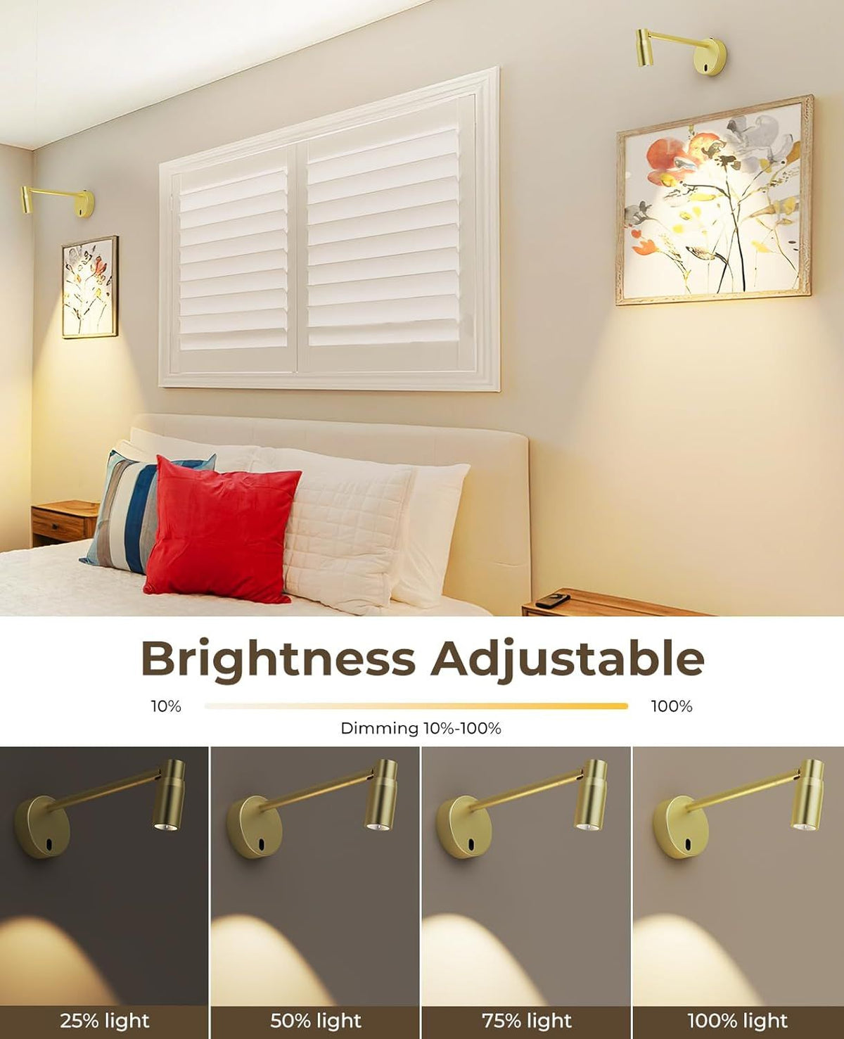 Zoomable Picture Light for Wall, Battery Operated Art Light for Paintings CCT Dimmable Spotlight for Wall Art Wall Light with Remote Control for Living Room Gallery Dartboard Bathroom Light Gold
