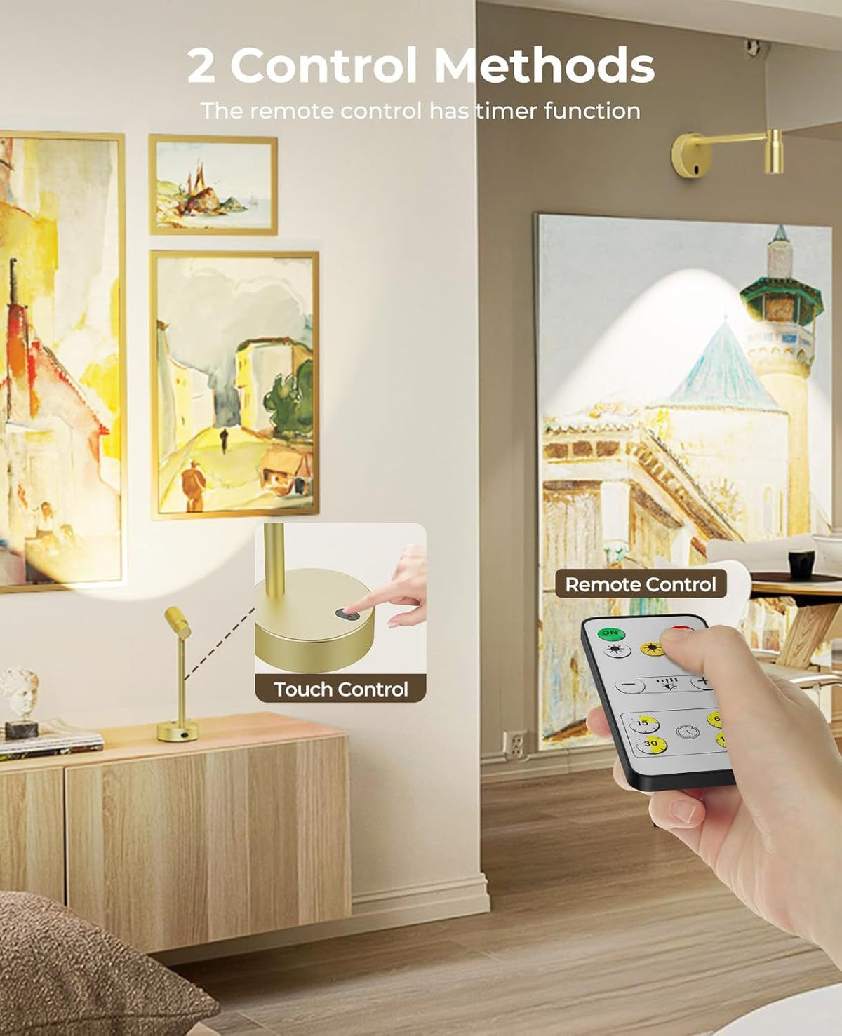Zoomable Picture Light for Wall, Battery Operated Art Light for Paintings CCT Dimmable Spotlight for Wall Art Wall Light with Remote Control for Living Room Gallery Dartboard Bathroom Light Gold
