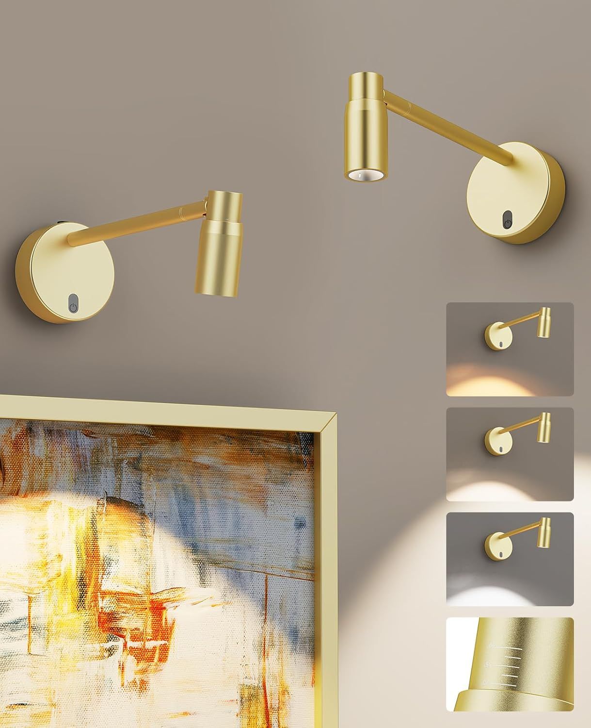 Picture Light for Wall, Battery Operated Art Light for Paintings CCT Dimmable Spotlight for Wall Art Wall Light with Remote Control for Living Room Gallery Dartboard Bathroom Light Gold