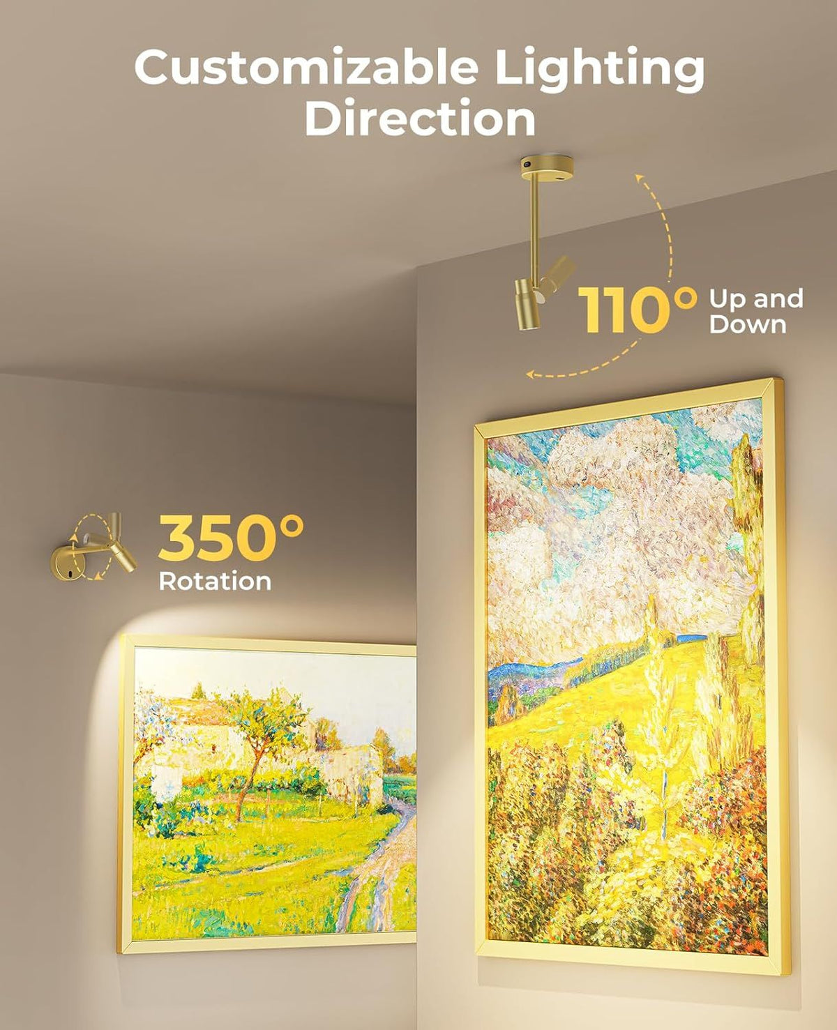 Picture Light for Wall, Battery Operated Art Light for Paintings CCT Dimmable Spotlight for Wall Art Wall Light with Remote Control for Living Room Gallery Dartboard Bathroom Light Gold