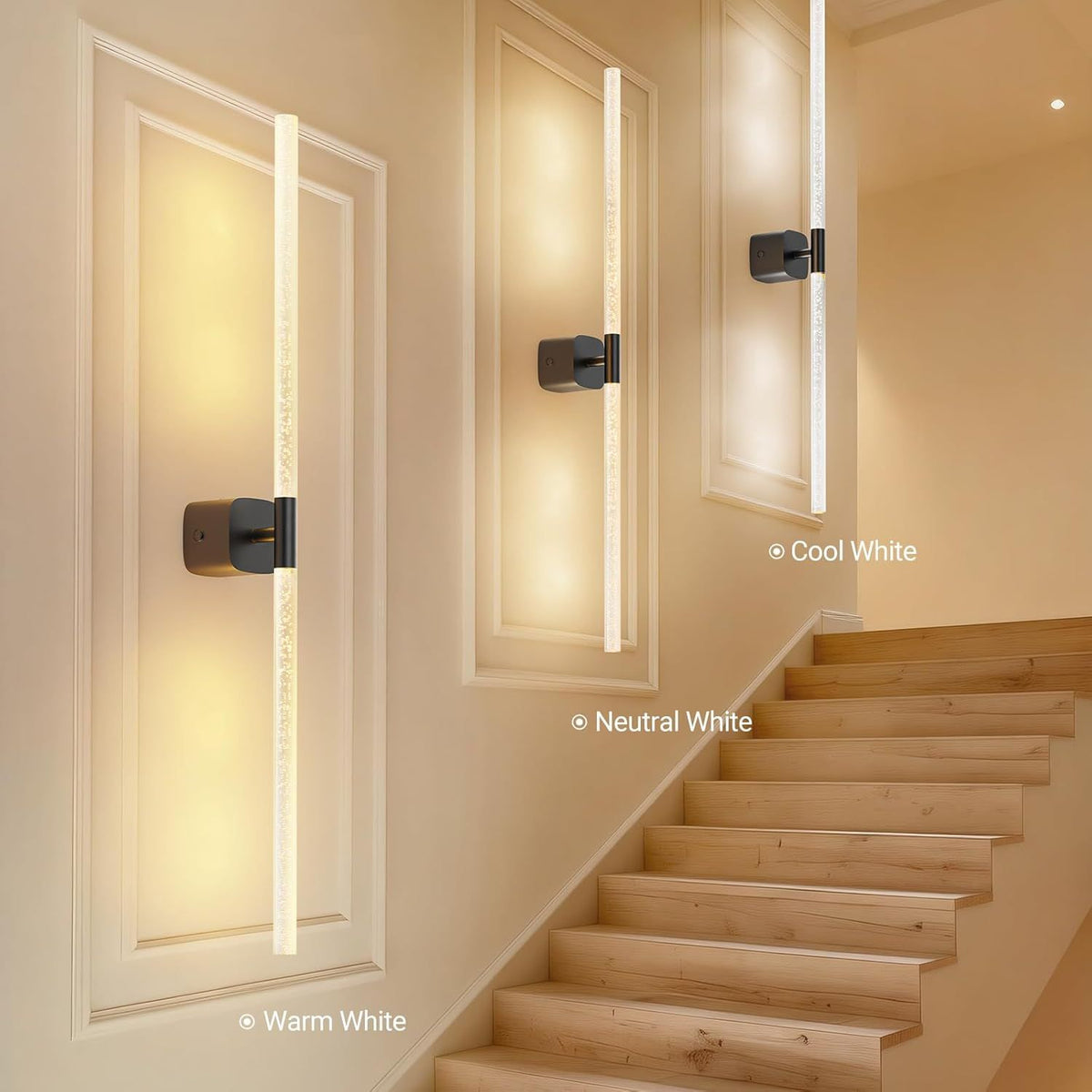 Black Battery Operated Wall Sconce Set of 2, Rechargeable Wireless Wall Lights with Remote and Touch, 360° Rotatable Sconces Wall Decor for Bedroom Living Room (31.49 Inch, 2-Pack)
