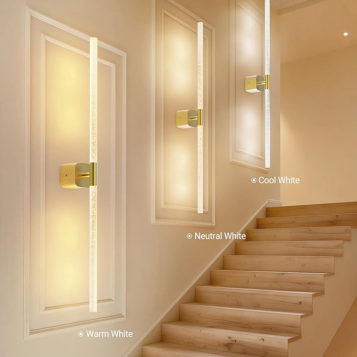 Gold Battery Operated Wall Sconce Set of 2, Rechargeable Wireless Wall Lights with Remote and Touch, 360° Rotatable Sconces Wall Decor for Bedroom Living Room (31.49 Inch, 2-Pack)