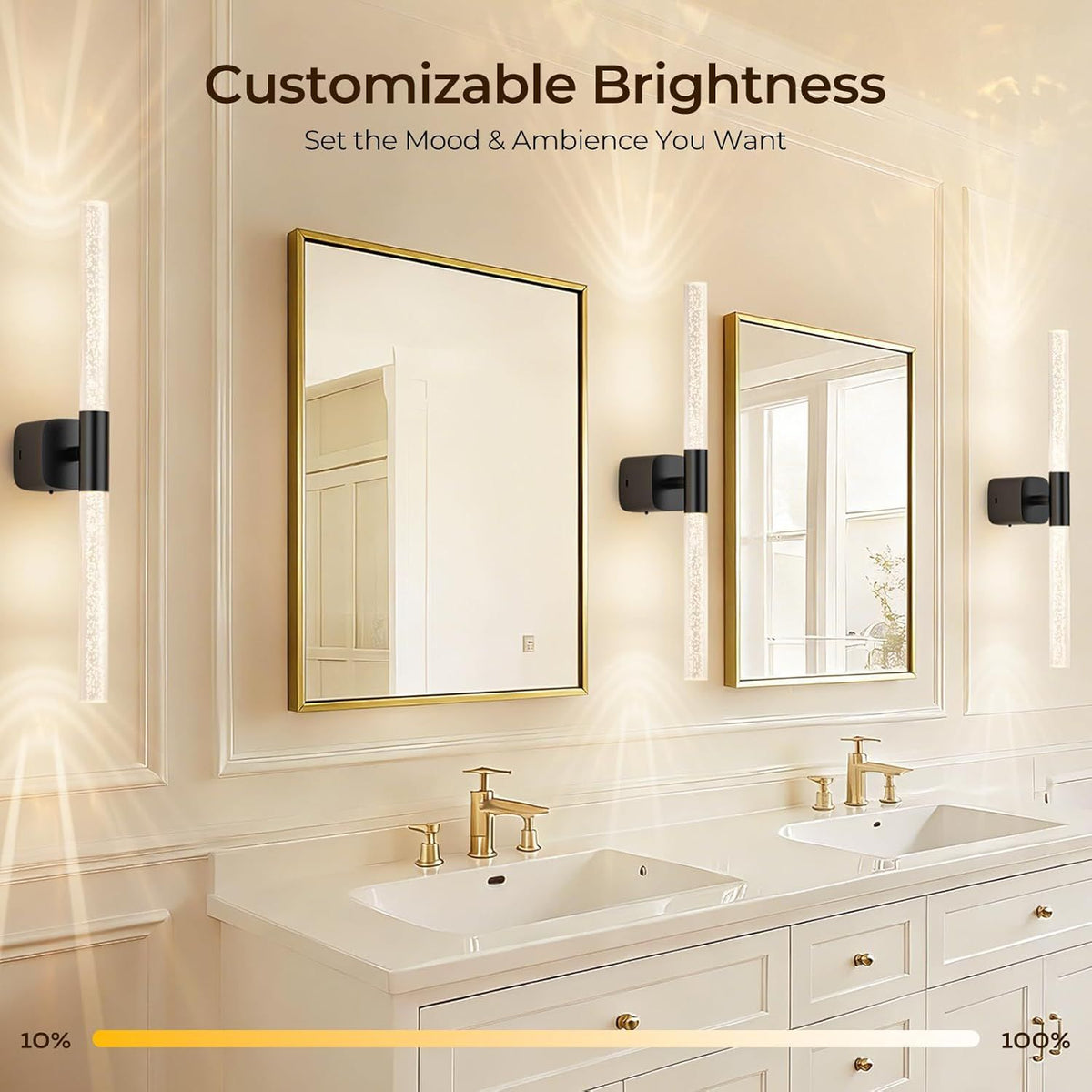 Battery Operated Wall Sconce Set of 2 Black Rechargeable Acrylic Crystal Sconce Wall Decor Set of 2 with 12000mAh CCT Dimmable 350° Rotate Remote Wireless Wall Light for Bedroom Living Room