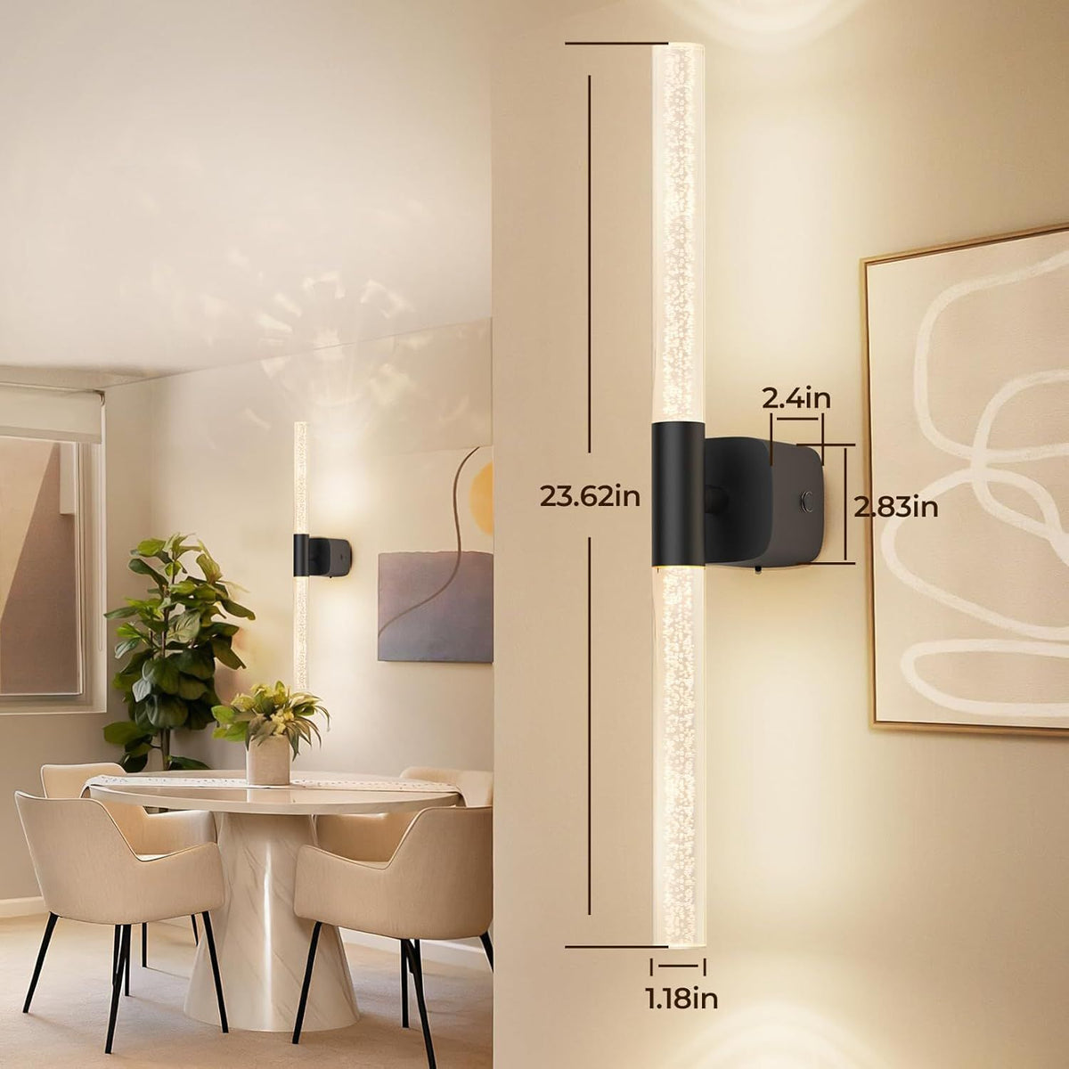 Battery Operated Wall Sconce Set of 2 Black Rechargeable Acrylic Crystal Sconce Wall Decor Set of 2 with 12000mAh CCT Dimmable 350° Rotate Remote Wireless Wall Light for Bedroom Living Room