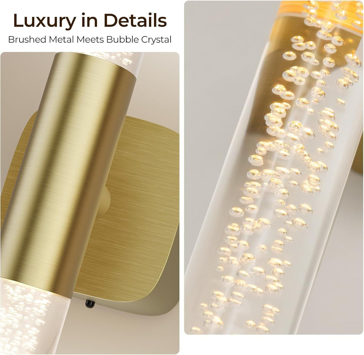 Battery Operated Wall Sconce Set of 2 Brushed Gold 12000mAh Rechargeable Wall Light with Crystal Acrylic 24" Wireless CCT Dimmable 350°Rotate Remote Wall Lamp for Bedroom Living Room