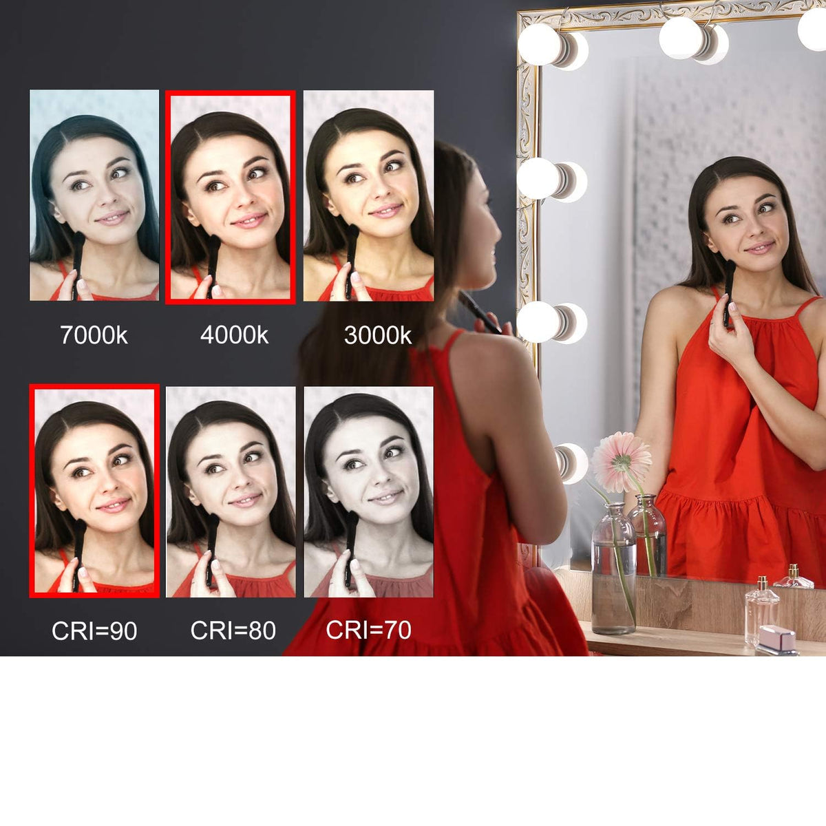 Dimmable Hollywood Style Lighted Vanity Makeup Mirror, LED Vanity Mirror Lights Kit with USB Port for Dressing Table, Mirror Not Included (4000K Natural White 6 Bulbs 5V USB)