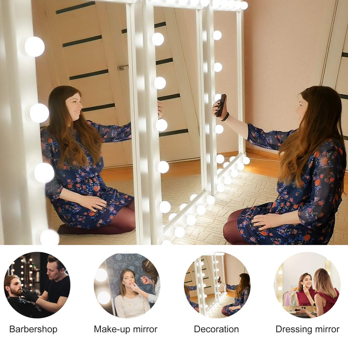 LED Makeup Vanity Lights with 14 Dimmable Light Bulbs, Hollywood Style Cosmetic Mirror Lights, USB Cable, 3 Color Modes for Dressing Room Tabletop Bedroom