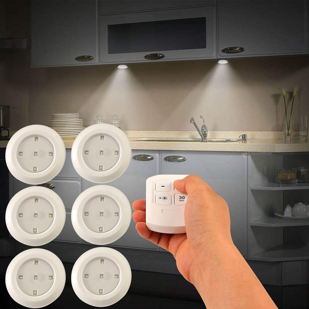 6 LED Light Set with Remote - Cool White for Cabinets & Displays