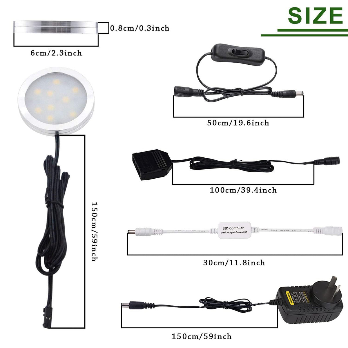 Dimmable LED Under Cabinet Lighting, Counter Showcase Kitchen Lighting Fixtures with 12V Plug in Adapter and Dimmable Wireless Remote Control, 3 Ultra Slim Puck Lights Kit (Warm White2700K)