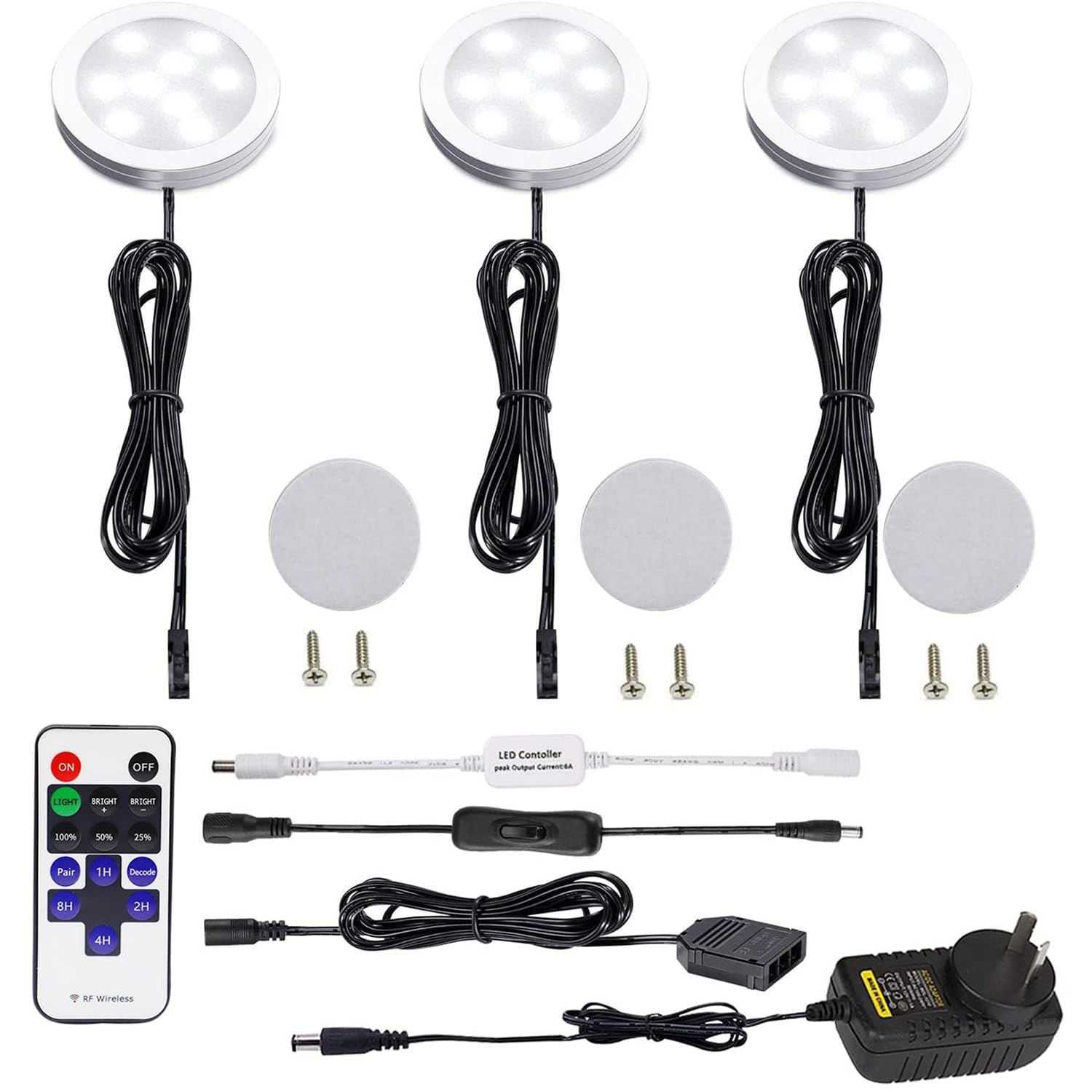 3 Pack Round Display 240V LED Puck Lights,6W Under Cupboard Counter Shelf Lights(Daylight White 6000K)