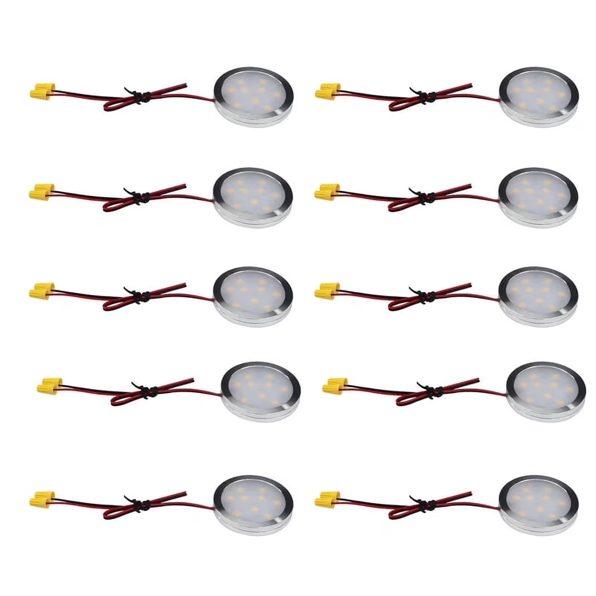 Under Cabinet LED Puck Lights, Slim Aluminum Round Flat LED Lights 2W 12V DC Hardwired 30cm Wire, Warm White 2700K, Ideal for Kitchen Counter, Closet, RV Camper & Marine Boat Interior Lighting (10 Pack)