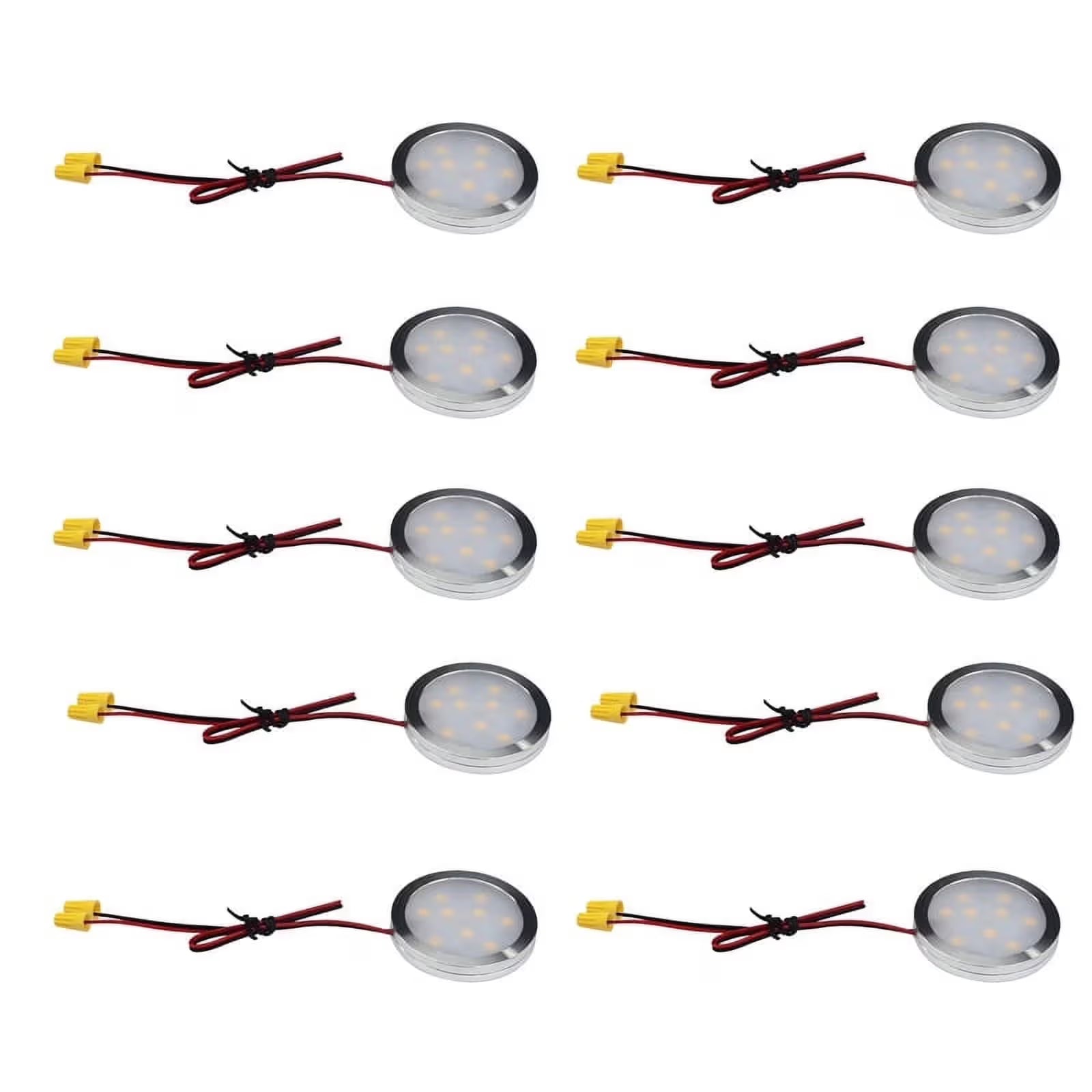 Under Cabinet LED Puck Lights, Slim Aluminum Round Flat LED Lights 2W 12V DC Hardwired 30cm Wire, Warm White 2700K, Ideal for Kitchen Counter, Closet, RV Camper & Marine Boat Interior Lighting (10 Pack)