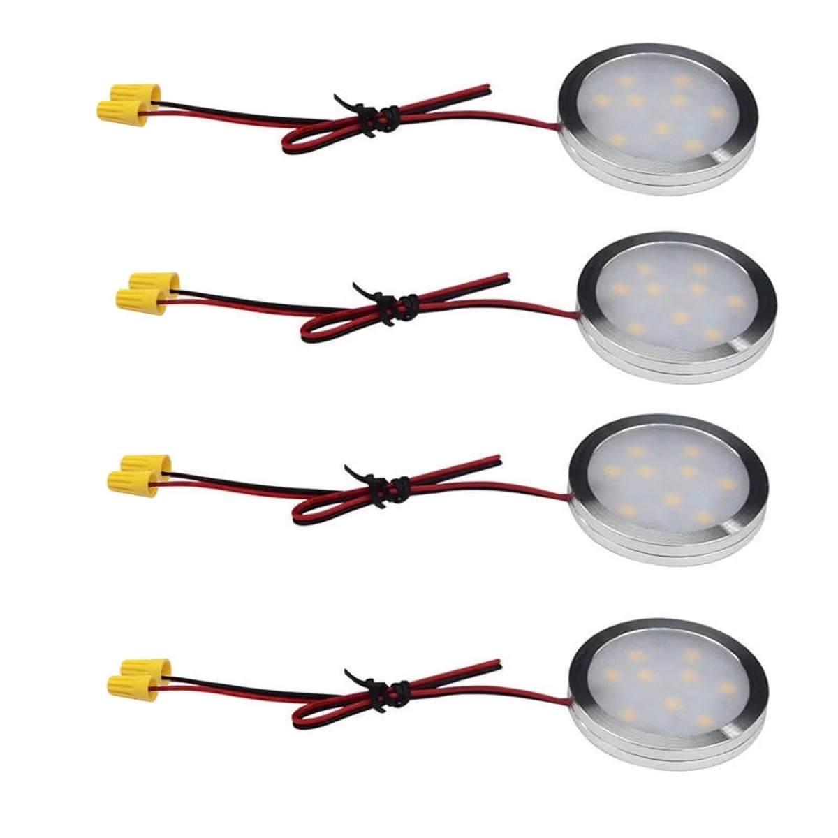 Under Cabinet LED Puck Lights, 2W Hardwired Round LED Spot Lights, 30cm Lead Wire, 12V DC Low Voltage, Perfect for Kitchen Counter, Cabinet, RV Interior, Boat & Marine Lighting (4 Pack 6000K Daywhite)