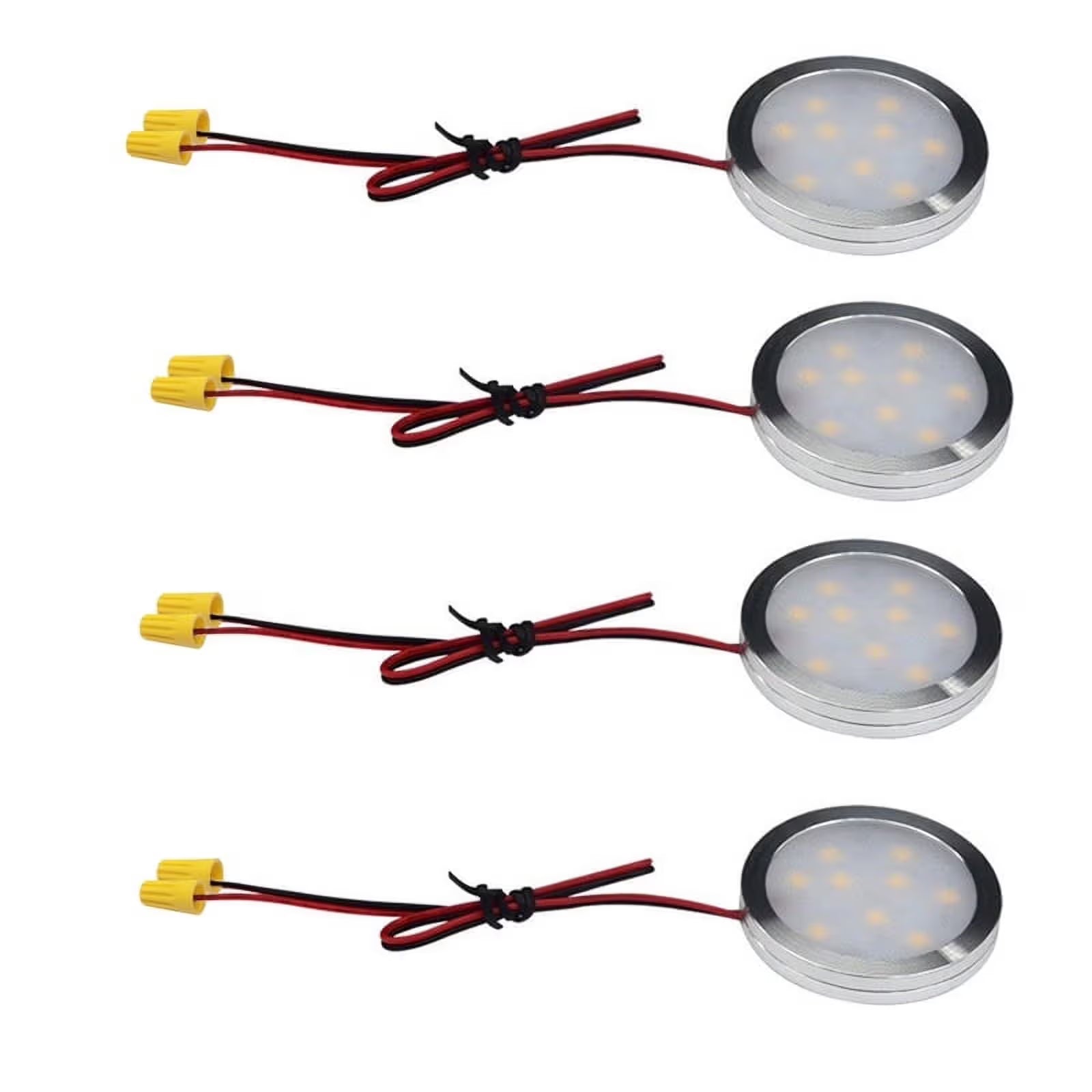 Under Cabinet LED Puck Lights, 2W Hardwired Round LED Spot Lights, 30cm Lead Wire, 12V DC Low Voltage, Perfect for Kitchen Counter, Cabinet, RV Interior, Boat & Marine Lighting (4 Pack 6000K Daywhite)