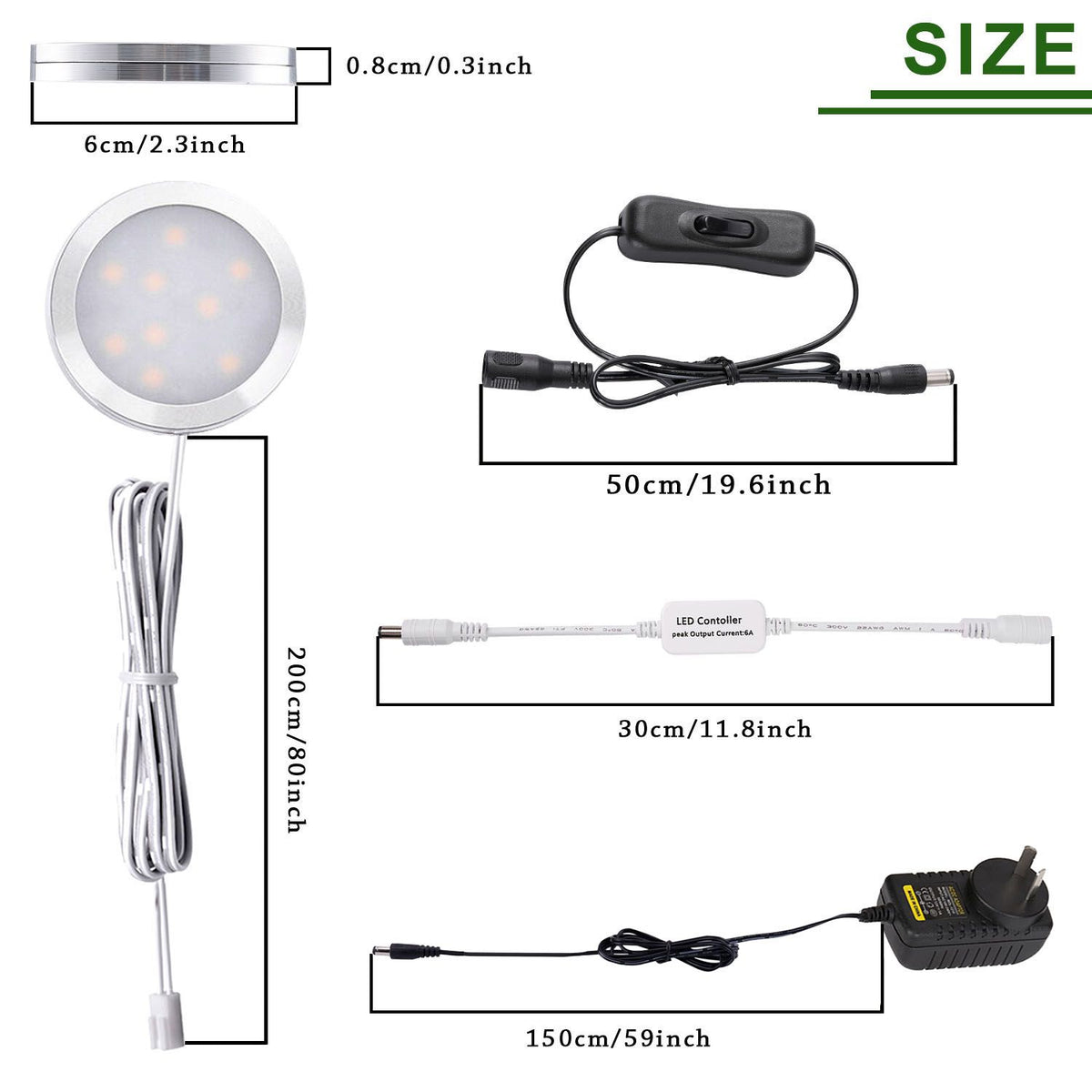 Dimmable LED Under Cabinet Lighting, Counter Showcase Kitchen Lighting Fixtures with 12V Plug in adapter and Dimmable Wireless Remote Control, 4 Ultra Slim Puck Lights Kit (Warm White)