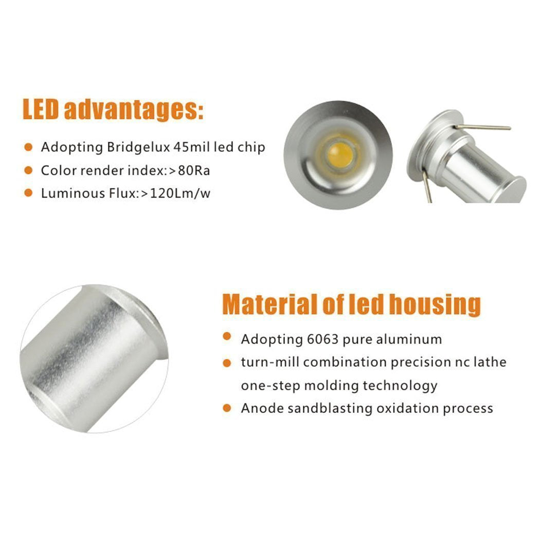 12V Under Cabinet LED Lights 9 Packs of Recessed Mini Downlights with Hardwired Cable and Connectors for Indoor Cupboard Bookshelf Stair Lighting (Cool White)