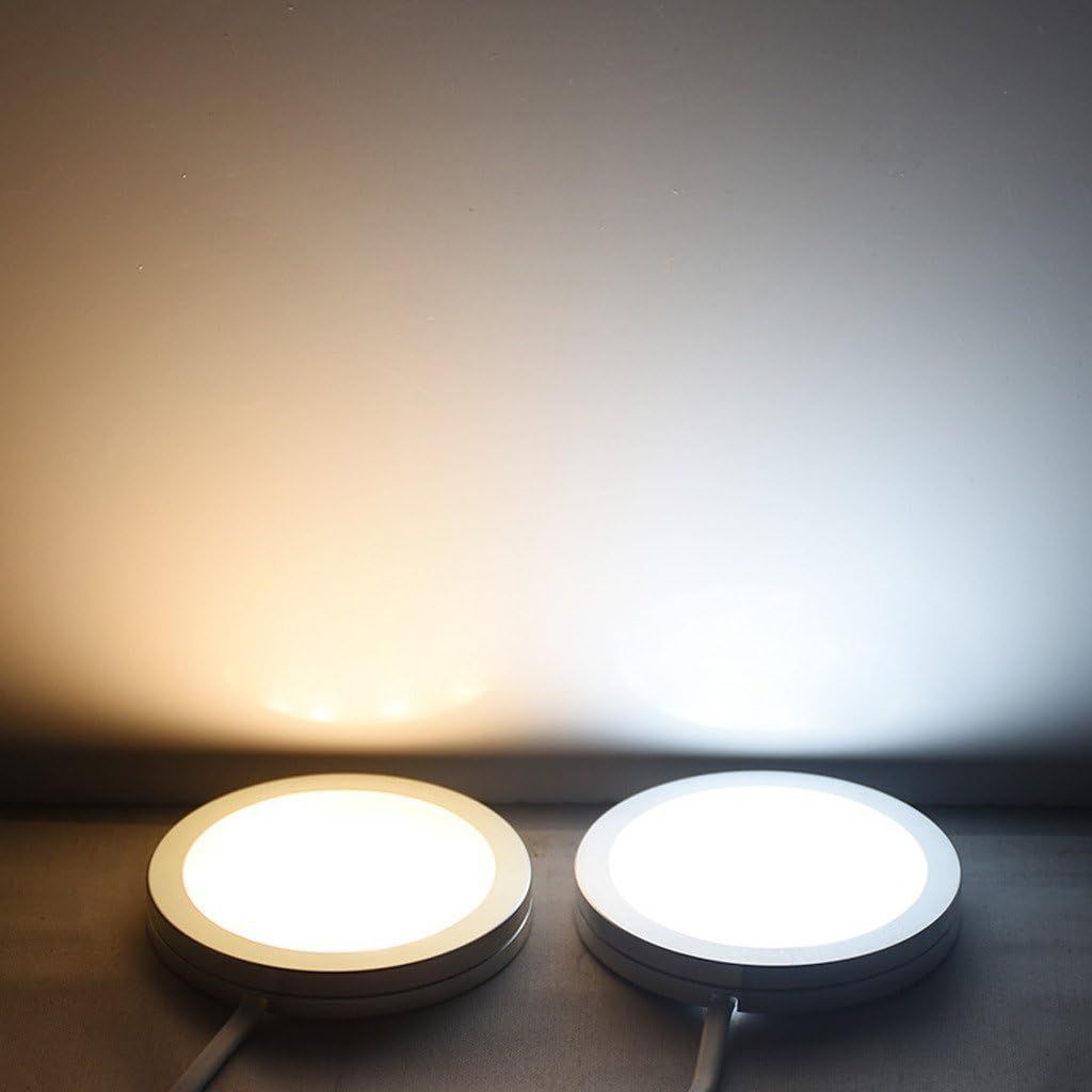 LED Under Cabinet Puck Lights, Color Temperature Changeable Under Counter Lighting，Warm+White Dual Color with Dimmable Controller for Kitchen Shelf Ambiance Accent Lighting (6 Lights)