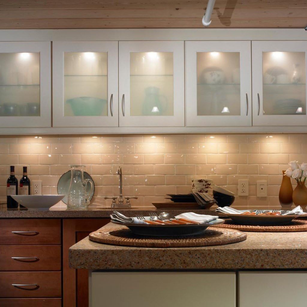 LED Under Cabinet Puck Lights, Color Temperature Changeable Under Counter Lighting，Warm+White Dual Color with Dimmable Controller for Kitchen Shelf Ambiance Accent Lighting (6 Lights)