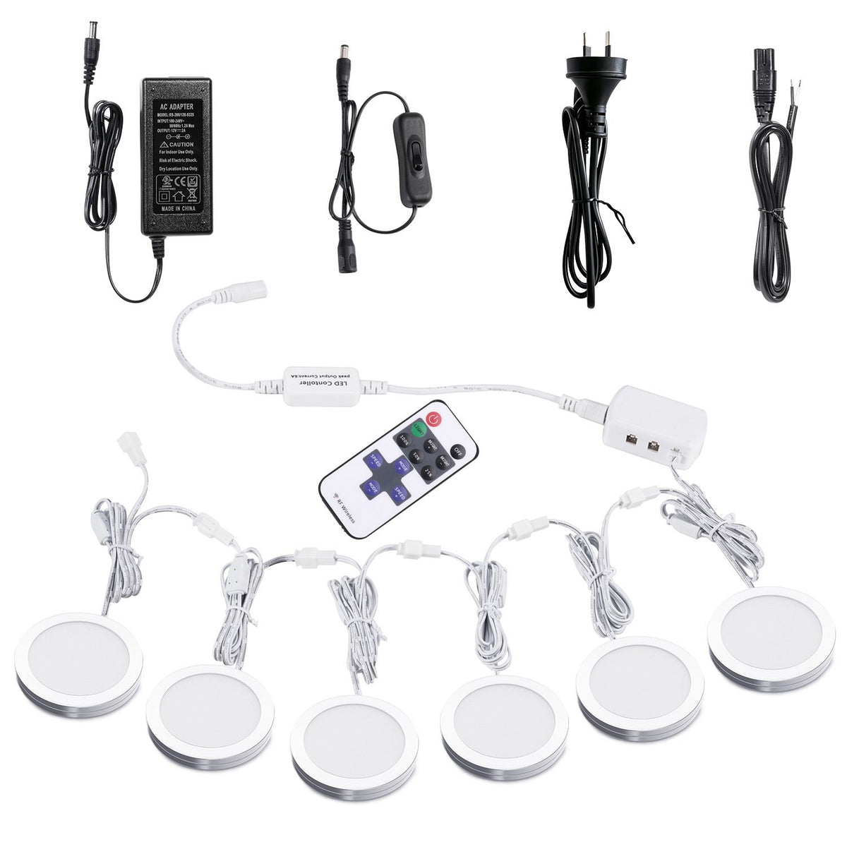 Linkable Under Cabinet LED Lighting 12V Dimmable Puck Lights with Wireless RF Remote Control, Hardwired & AU Wall Plug in for Counter Lighting(6 Lights, Natural White)