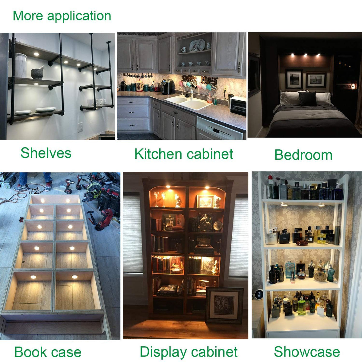 Linkable Under Cabinet LED Lighting 12V Dimmable Puck Lights with Wireless RF Remote Control, Hardwired & AU Wall Plug in for Furniture Cupboard Lighting(10 Lights, Natural White 4000K)