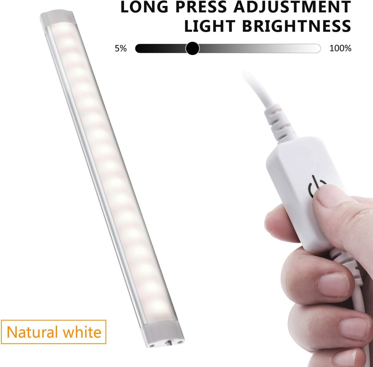 Dimmable LED Under Cabinet Lighting,5V USB Powered Closet Light Bar with Touch Sensor,Plug Under Counter Strip Lights with 3 Color Temperature for Kitchen Cupboard Shelf Bookcase (11.2inch 2PACK)