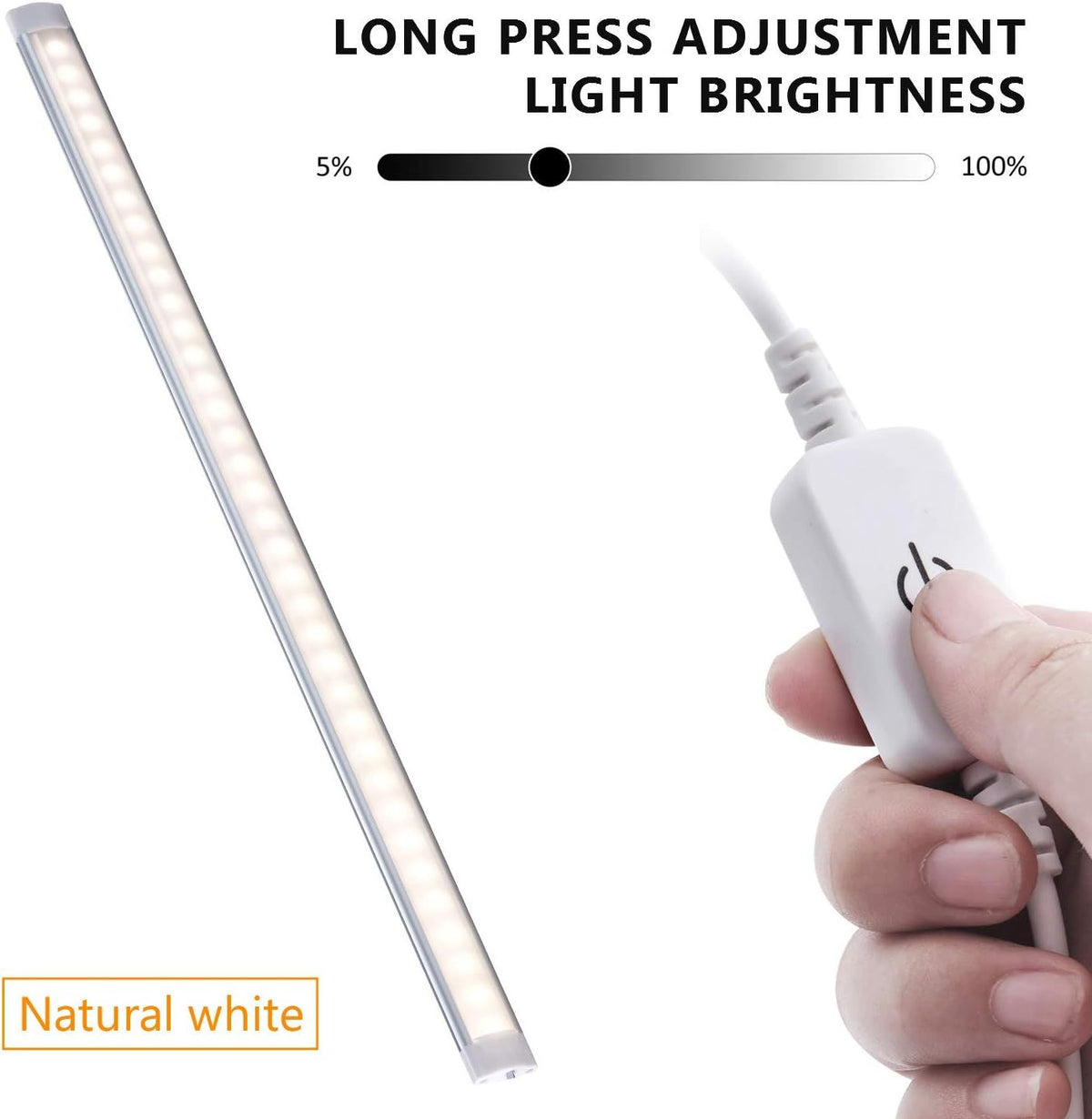 Dimmable Under Cabinet LED Lighting, Smart Touch Memory Function, 5V USB Powered LED Closet Light Bar CCT Color changing (50CM 2 Pack)