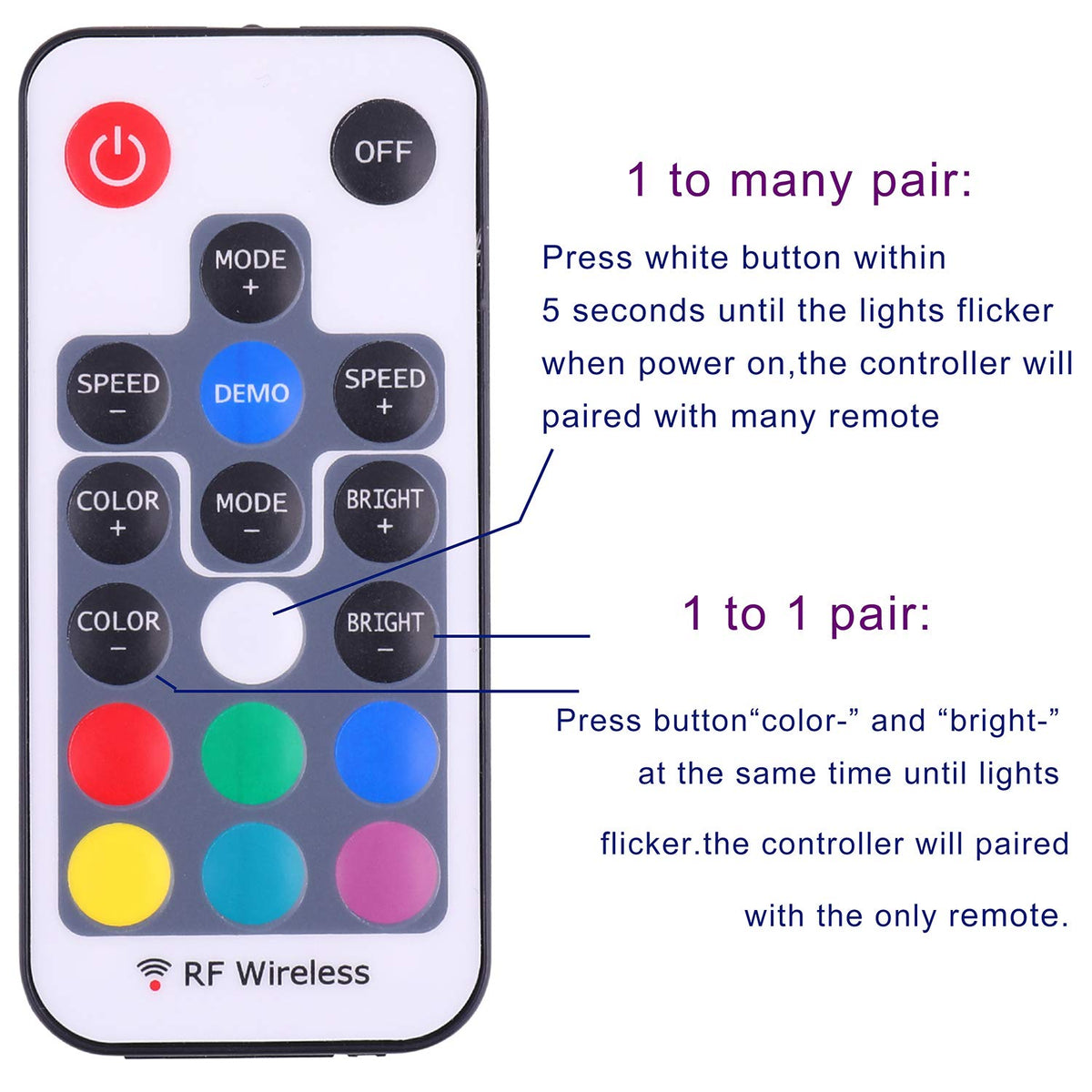 Mini Remote Controller for RGB Color LED Strip Lights, RF Dimmer for 12V DC LED Ribbon, LED Neon Sign, Wireless Remote Control for Dimmable 3528 5050 Under Cabinet Puck Lights(RGB)