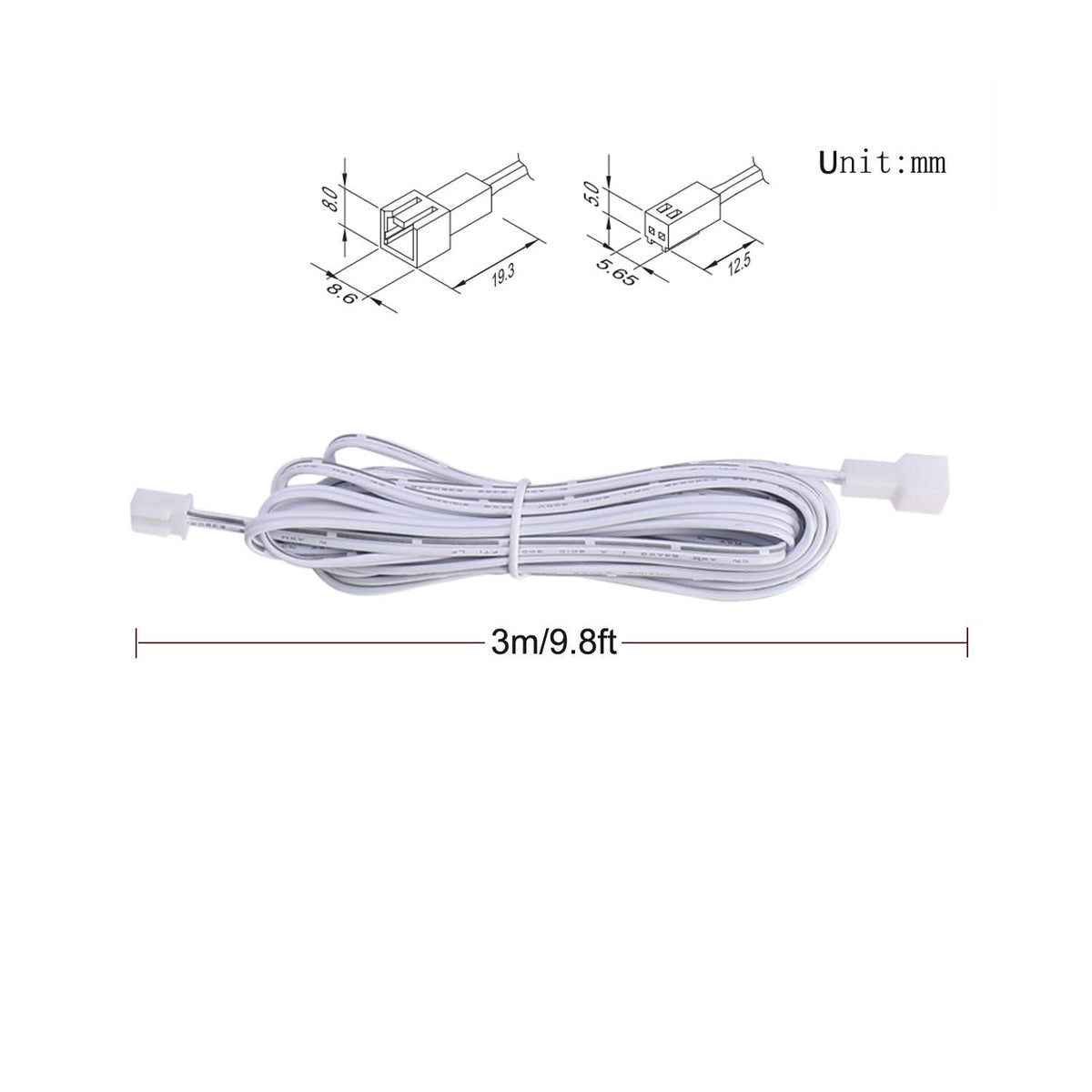 Extension Cables 9.84FT LED Under Cabinet Puck Lighting, 2-Pin Male and Female Cable Connector Extension Cords for Led Puck Lights with White Cords (6 Pack) 2-PIN ONLY