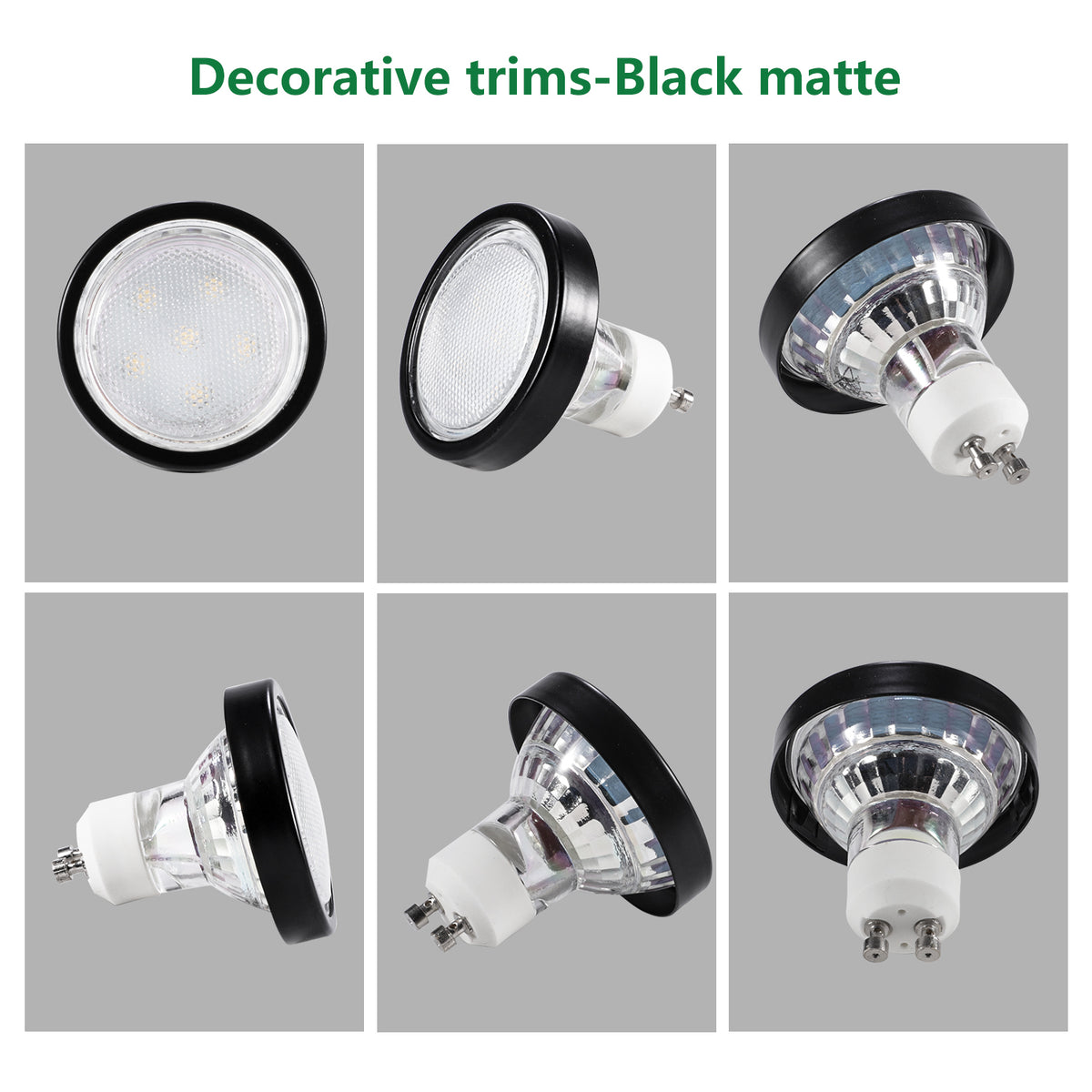 6 Pack GU10/MR16 Bulb Decorative Trim Rings, Heat Insulation Anti-Scald Protective Rings for Track Lighting, Snap-On Spring-Loaded Design (Matte Black)