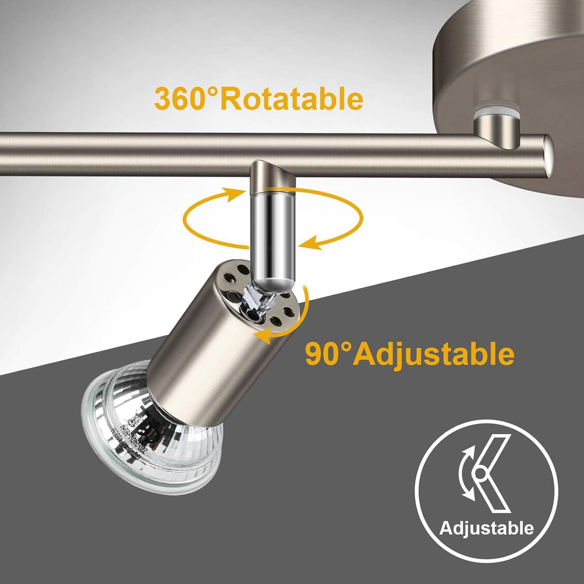 LED Ceiling Light,4 Way Rotatable Spot Lights for Ceiling,Flexible Ceiling Lights for Bedroom,Living Room, Black Nickel with Protectiv Bulb Trims(Gu10 Bulbs Not Included)