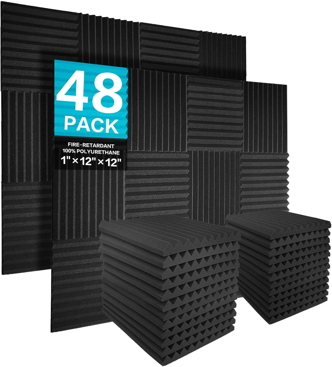 JBER Acoustic Panels  Foam Wedges 48pcs 30x30x2.5cm for Soundproof Padding Wall
