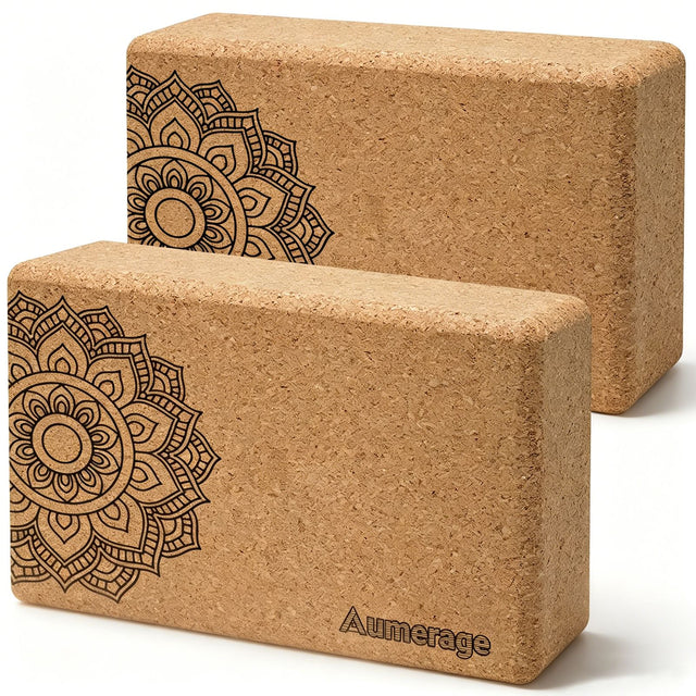 Aumerage Cork Yoga Blocks 2 Pcs, Non-Slip High-Density